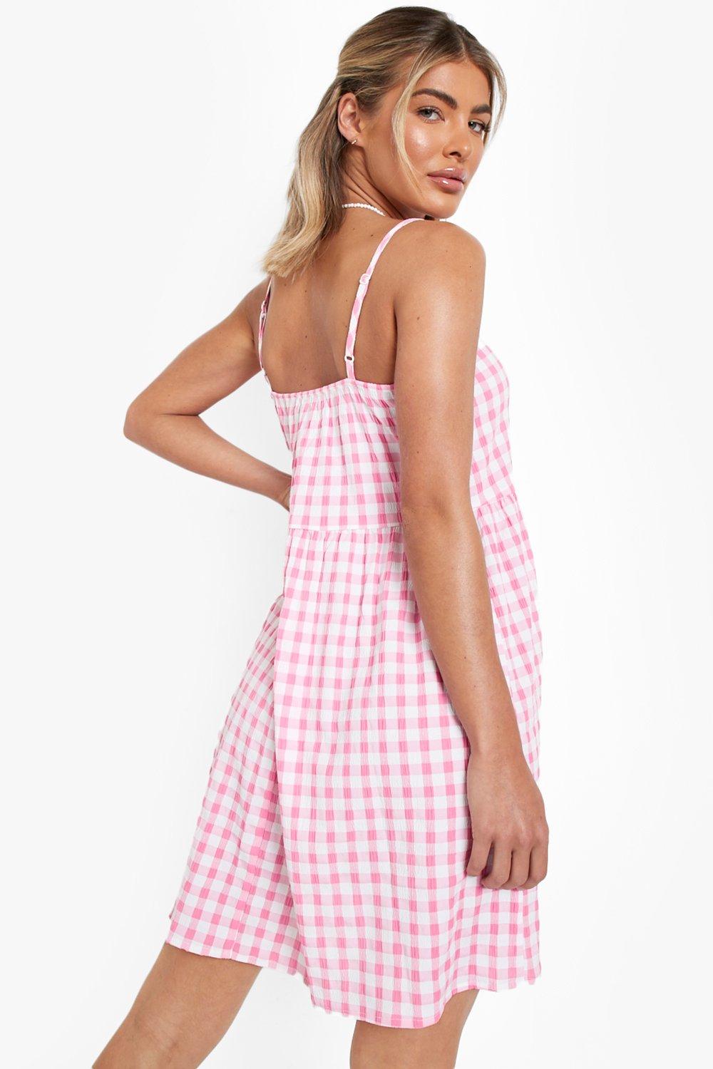 Textured Gingham Strappy Babydoll Dress boohoo DK